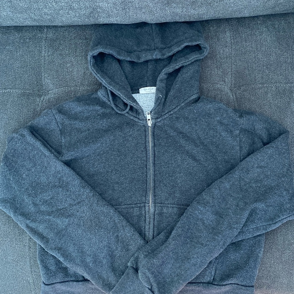 Grey Brandy Melville cropped zip up hoodie